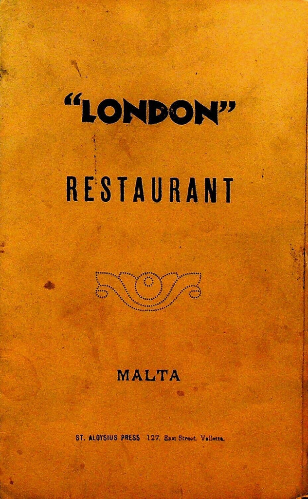 London Restaurant in Malta Vintage Menu