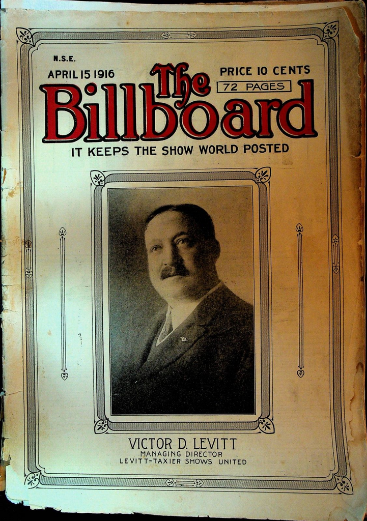 Billboard Magazine April 15 1916 Victor Levitt Buffalo Bill Cody Maude Adams