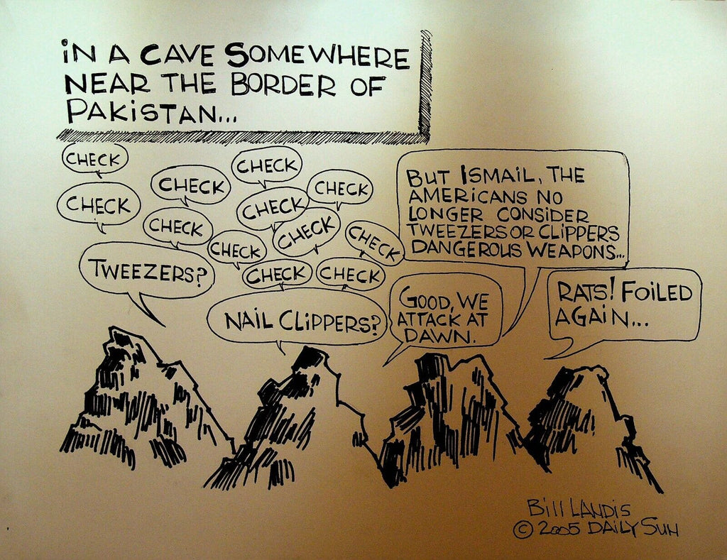 Bill Landis Original Cartoon Art The Villages Daily Sun 2005 Pakistan Terrorism