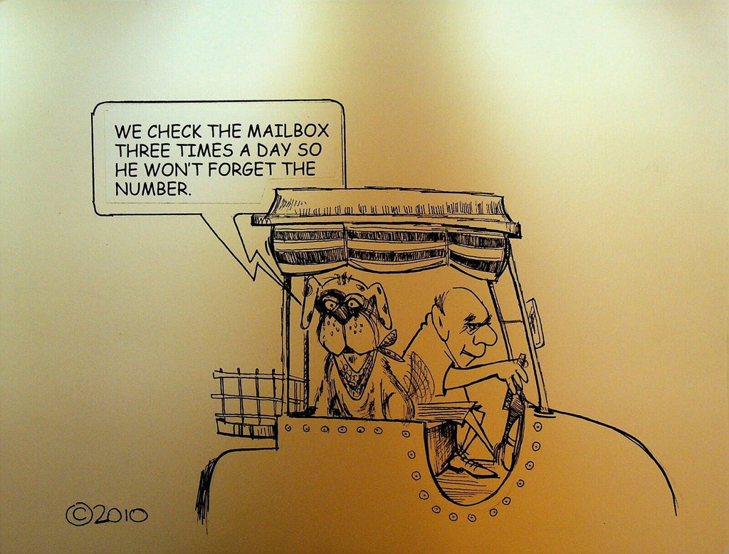 Bill Landis Original Cartoon Art The Villages Daily Sun 2010 Retiree Check Mail