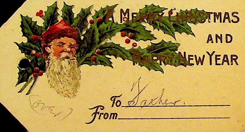 Merry Christmas & Happy New Year ca 1900 Santa Claus Tag0