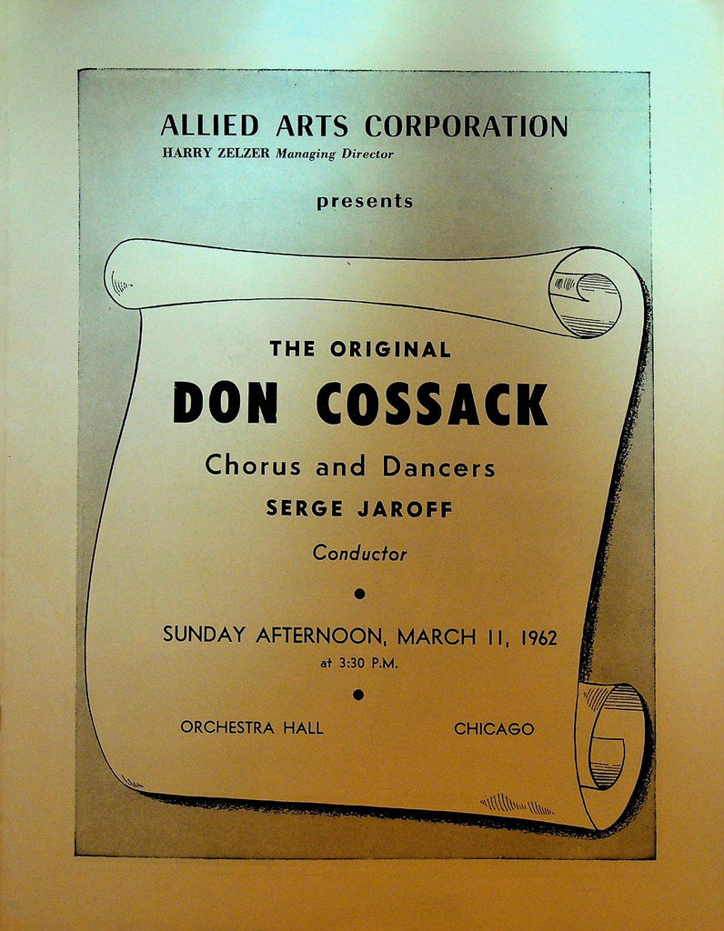 Original Don Cossack Chorus & Dancers Program Serge Jaroff March 11 19620