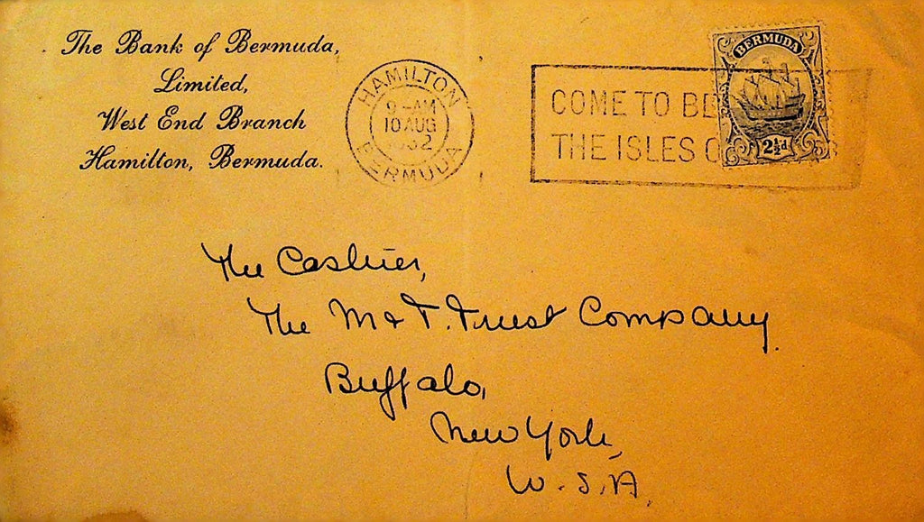 Bank of Bermuda Cover 1932 Hamilton to Buffalo NY0
