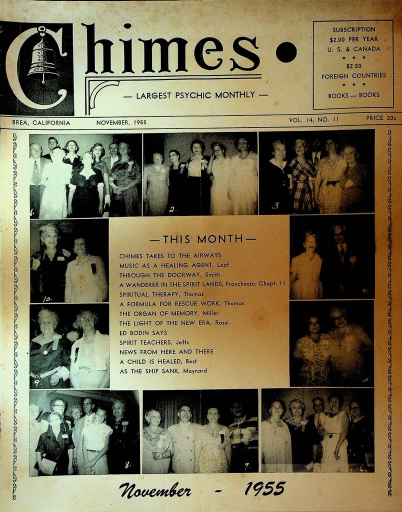 Chimes Magazine Psychic November 1955 Clara Hughes Peggy Barnes Jefts