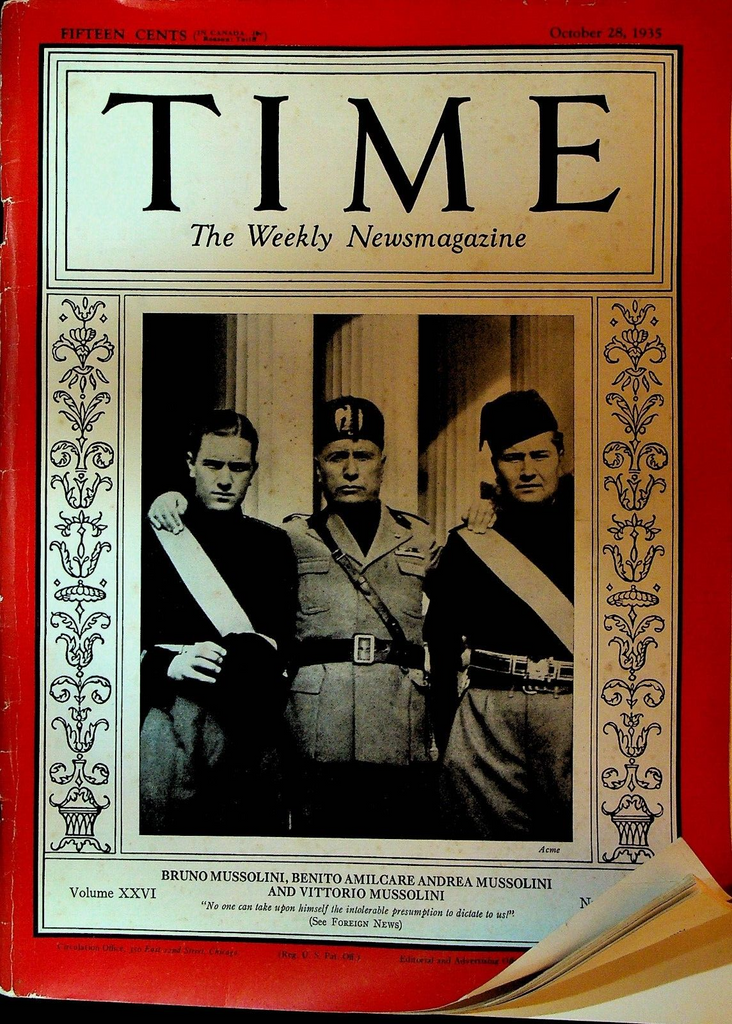 Time Magazine October 28 1935 Benito Mussolini Maude Adams Billy Rose