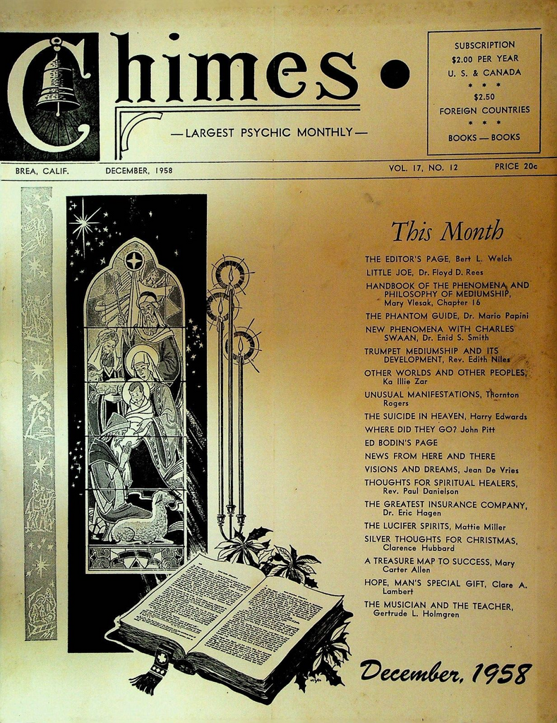 Chimes Magazine Psychic December 1958 Charles Swann Jean De Vries Eric Hagen