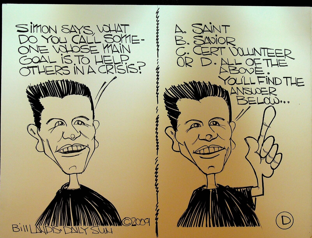 Bill Landis Original Cartoon Art The Villages Daily Sun 2009 Cert Volunteer