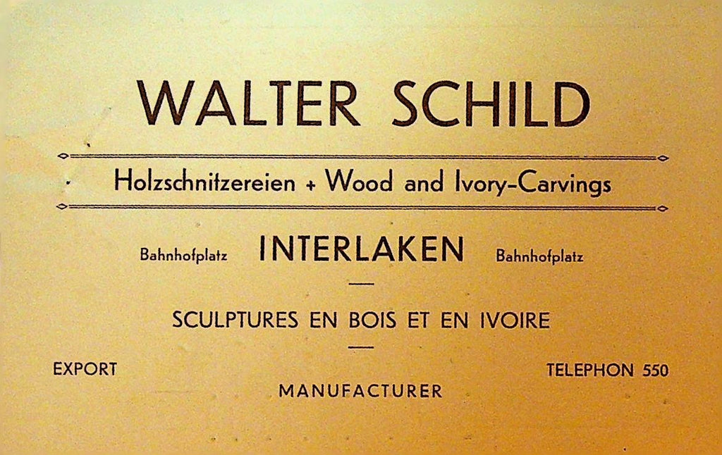 Walter Schild Business Card 1930s Interlaken Switzerland Receipt Wood Carvings0