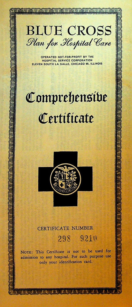 Blue Cross Plan for Hospital Care Comprehensive Certificate 19360