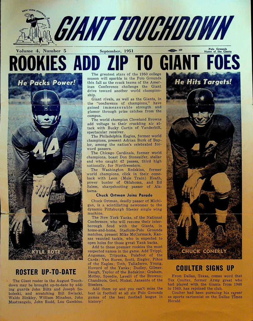 New York Giants Giant Football Newsletter September 1951 Kyle Rote0