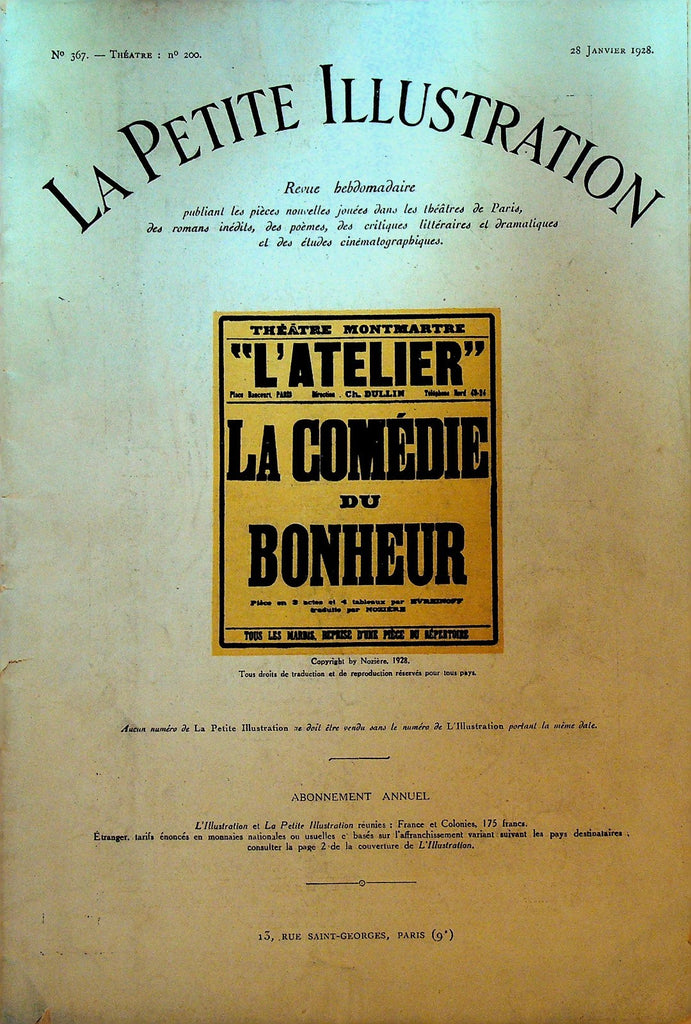 La Petite Illustration January 28 1928 La Comedie du Bonheur Charles Dullin0