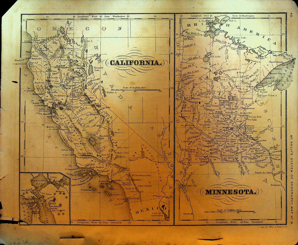McNally's System of Geography 1800s Map 16 California Minnesota0