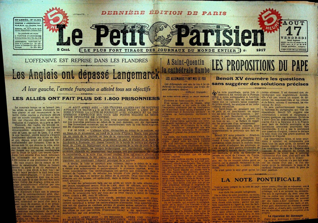 Le Petit Parisien WWI Newspaper France August 17 1907 Pope Benedict XV