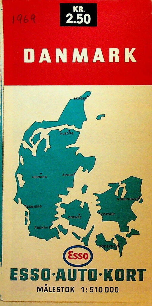 Esso Gas Station Map Danmark 1969 Denmark