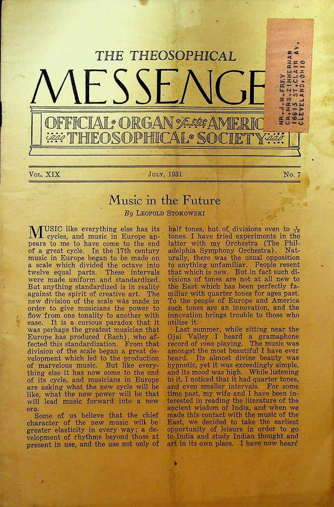 American Theosophical Messenger July 1931 Leopold Stokowski