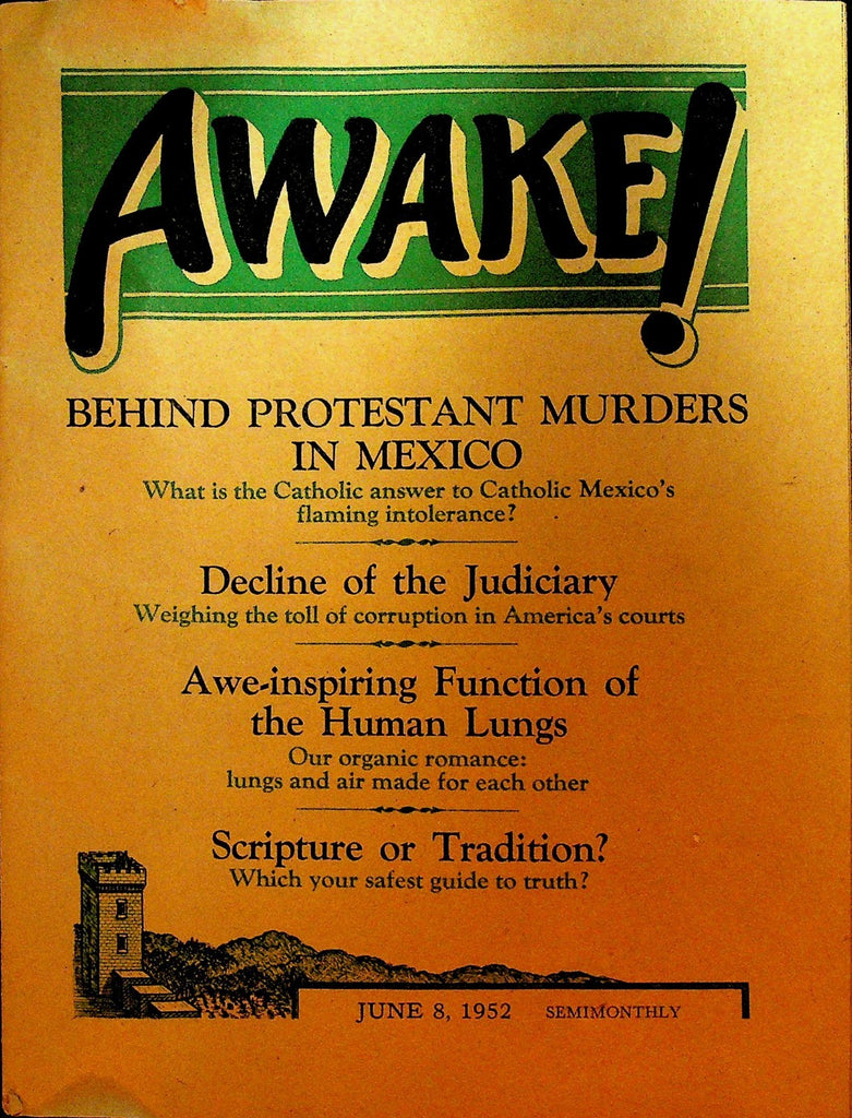 Awake Magazine Jehovah's Witnesses Watchtower June 8 1952 Mexico Murders0