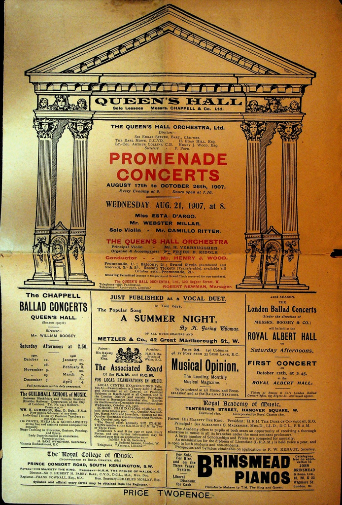 Promenade Concert Program August 21 1907 Queen's Hall Esta D'Argo0