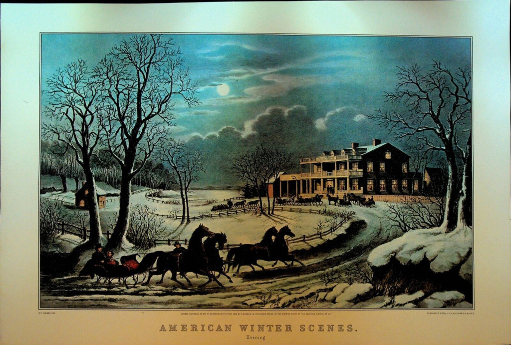 Currier & Ives Calendar Topper 1966 American Winter Scene Horses Sleigh Snow