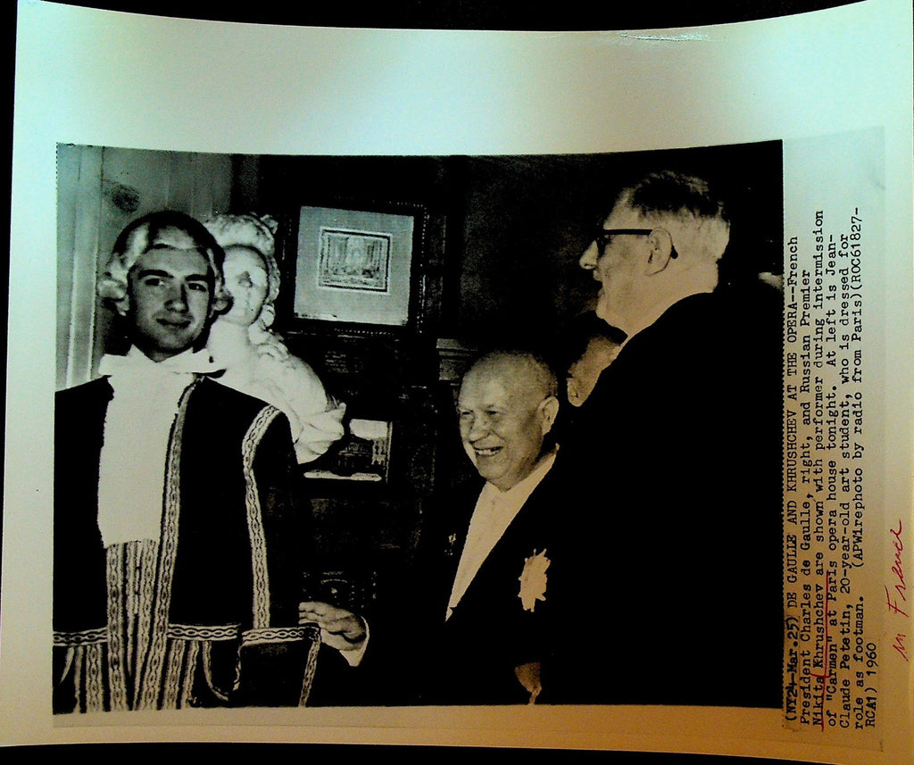 Nikita Khrushchev Wire Photo 1960 Charles de Gaulle France Carmen Opera0