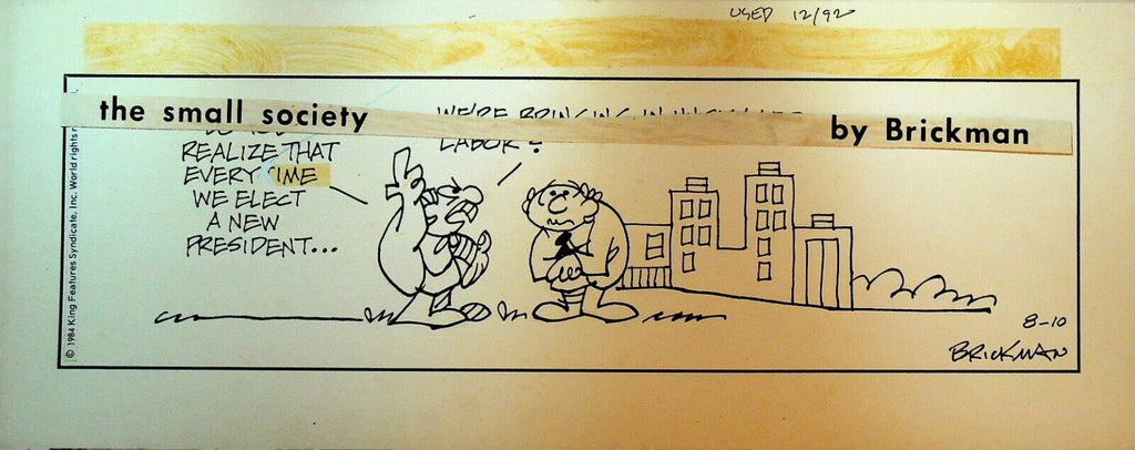 The Small Society Original Comic Strip Art August 10 1984 New President