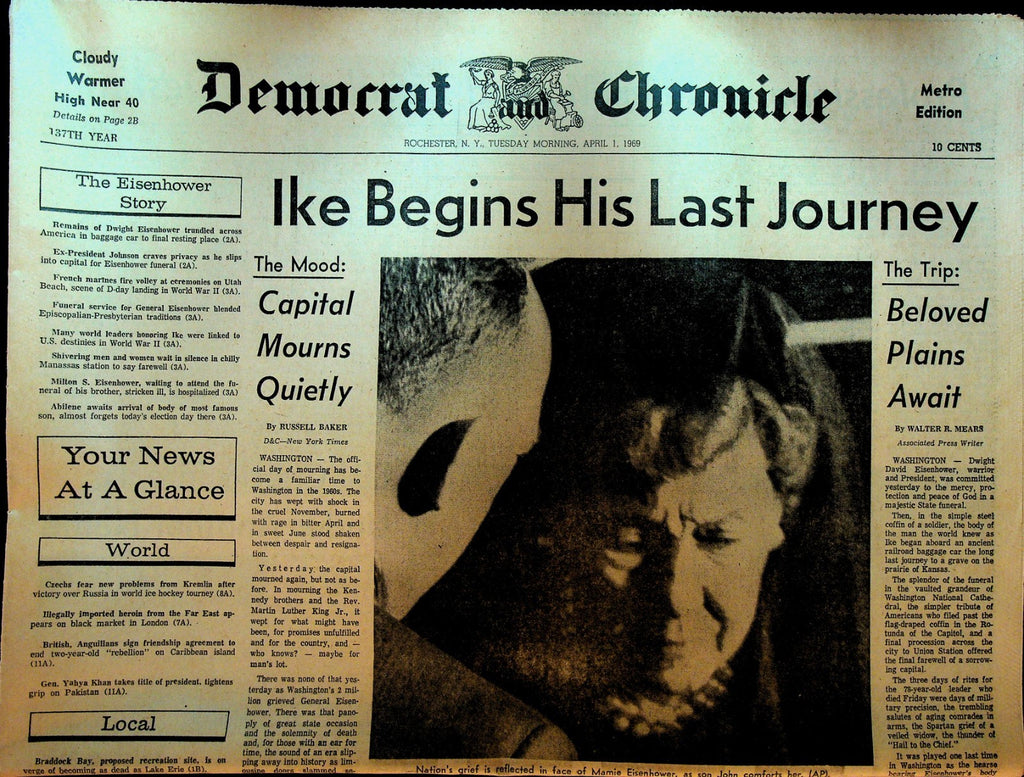 Rochester Democrat & Chronicle April 1 1969 Dwight Eisenhower Death0