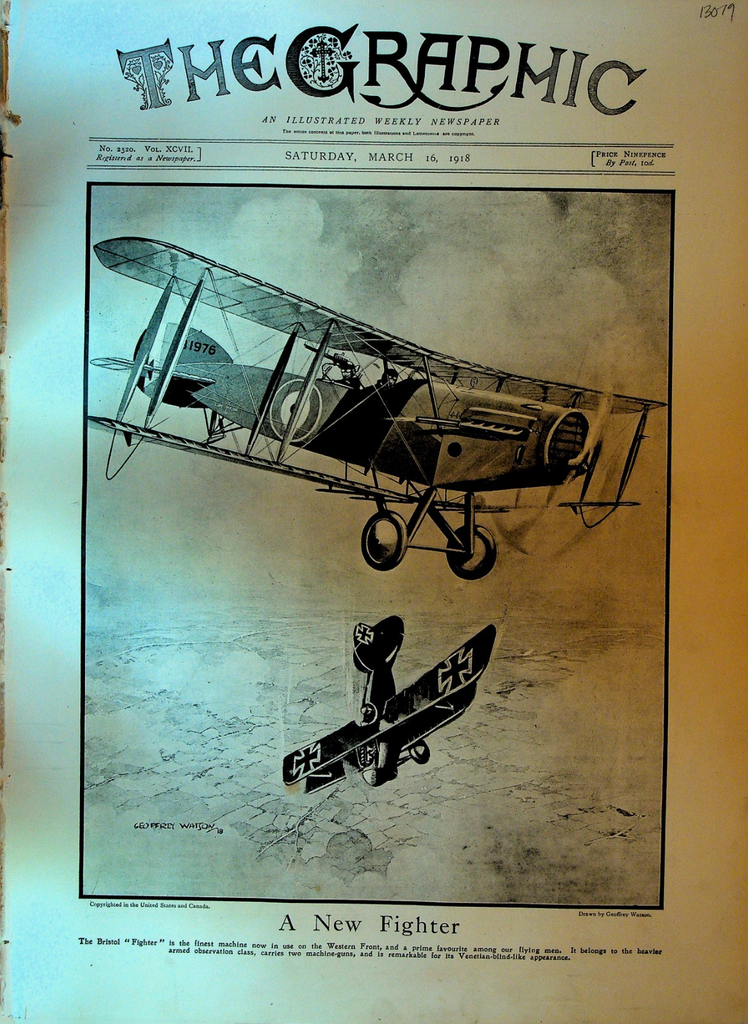 The Graphic March 16 1918 WWI Bristol Fighter Dogfight Carrier Pigeons China0