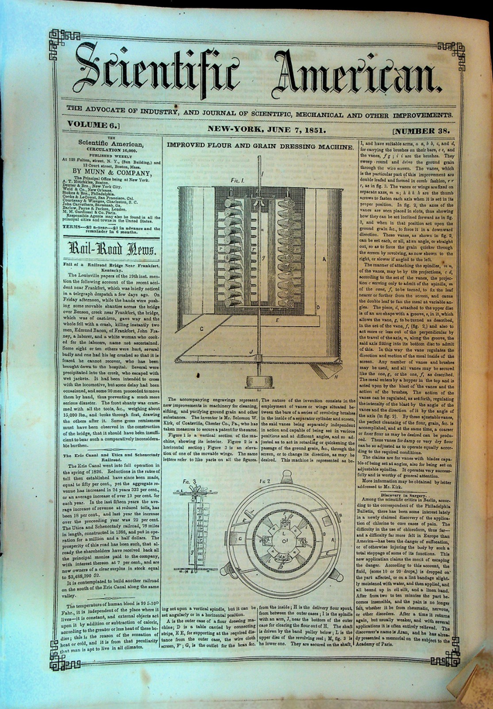 Scientific American June 7 1851 Erie Canal Frankfort Railroad Bridge Failure Ky0