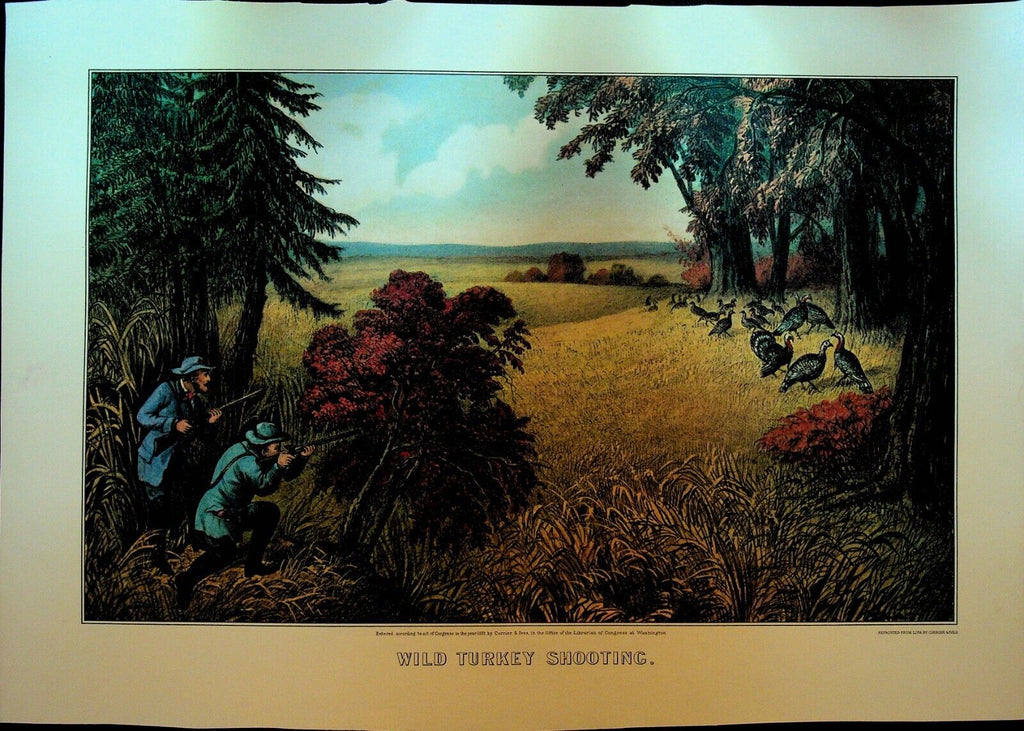 Currier & Ives Calendar Topper 1968 Wild Turkey Shooting