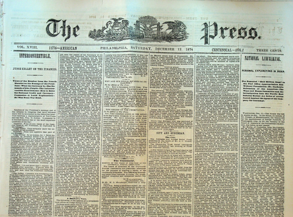 The Press December 12 1874 Philadelphia King Kalakaua of Hawaii Jay Gould0