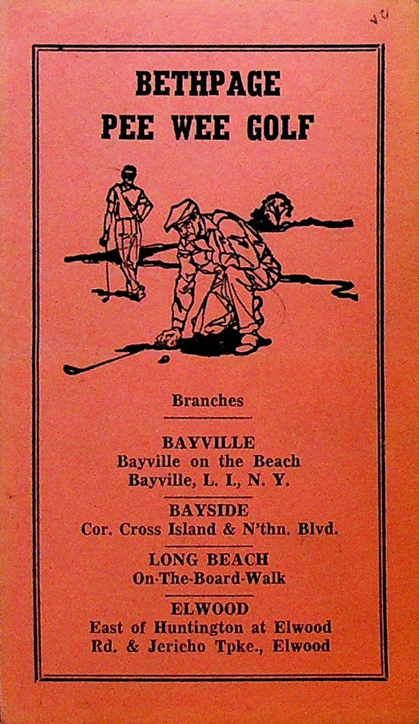 Bethpage Pee Wee Golf Scorecard NY Miniature Golf 1930s Pink0