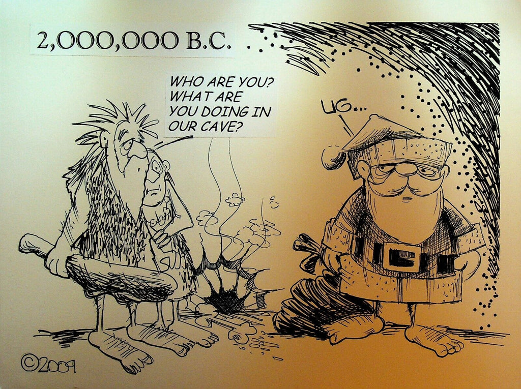 Bill Landis Original Cartoon Art The Villages Daily Sun 2009 Santa Caveman