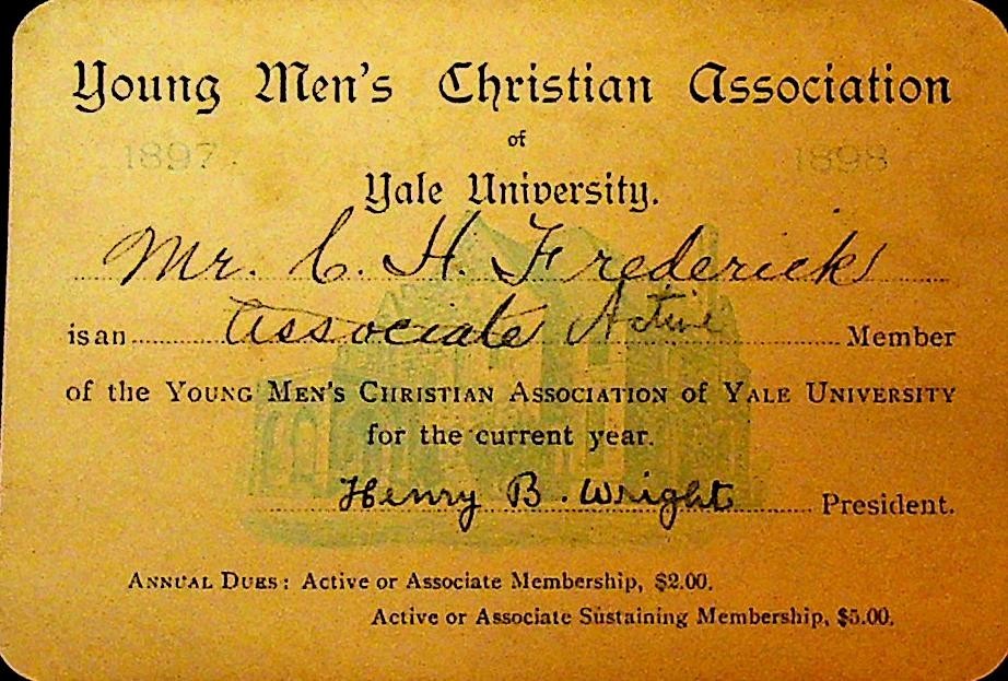 YMCA Yale University Membership Card Henry B Wright CH Frederick0