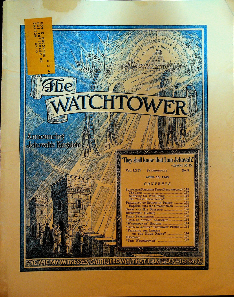 The Watchtower Magazine Jehovah's Witness April 15 1943 Suffering0