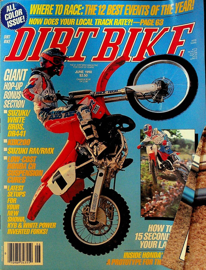 Dirt Bike Magazine June 1990 KDX200 Suzuki RM RMX Honda Showa KYB