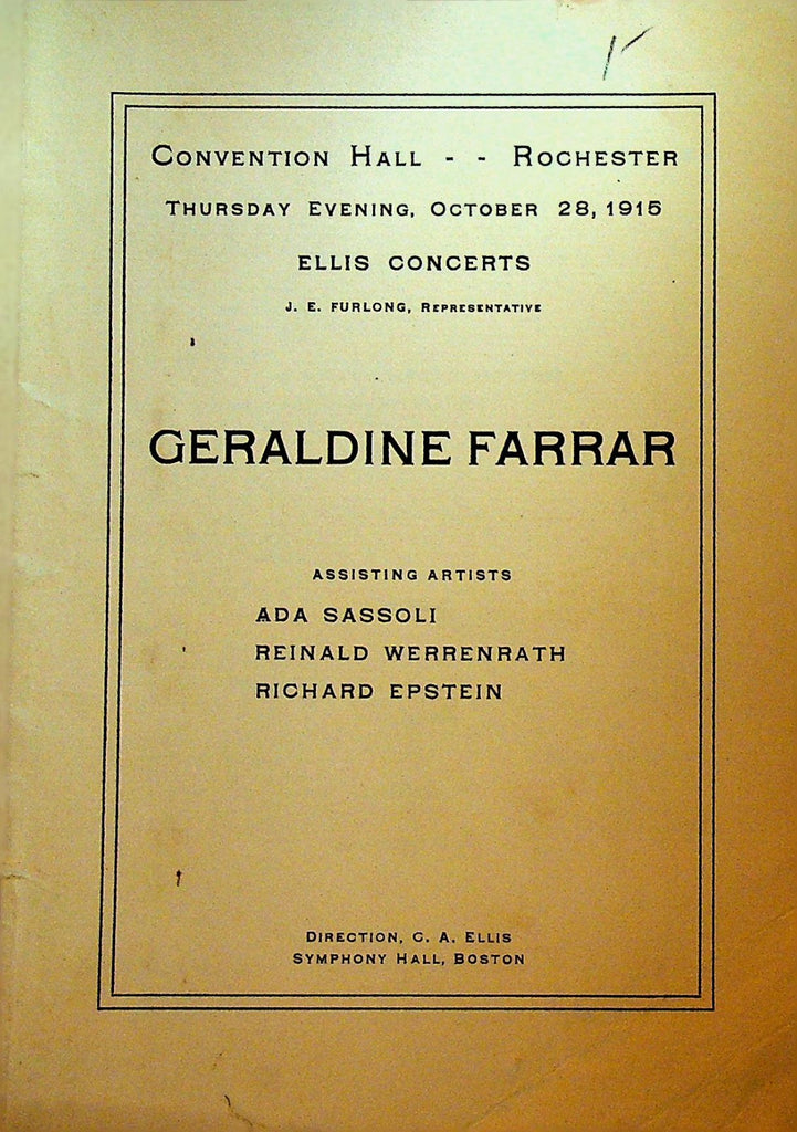 Geraldine Farrar American Soprano Program October 28 19150