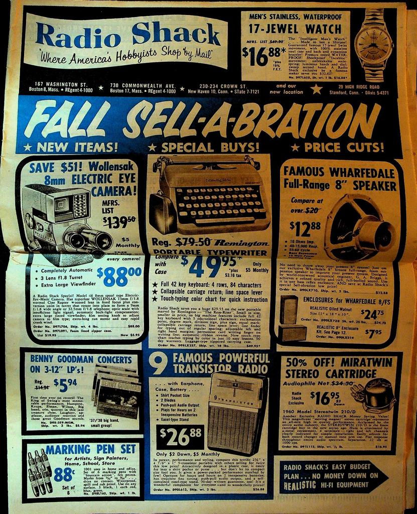 Radio Shack Fall 1960 Catalog Circular Stereo Preamp Speaker Camera Transistor0