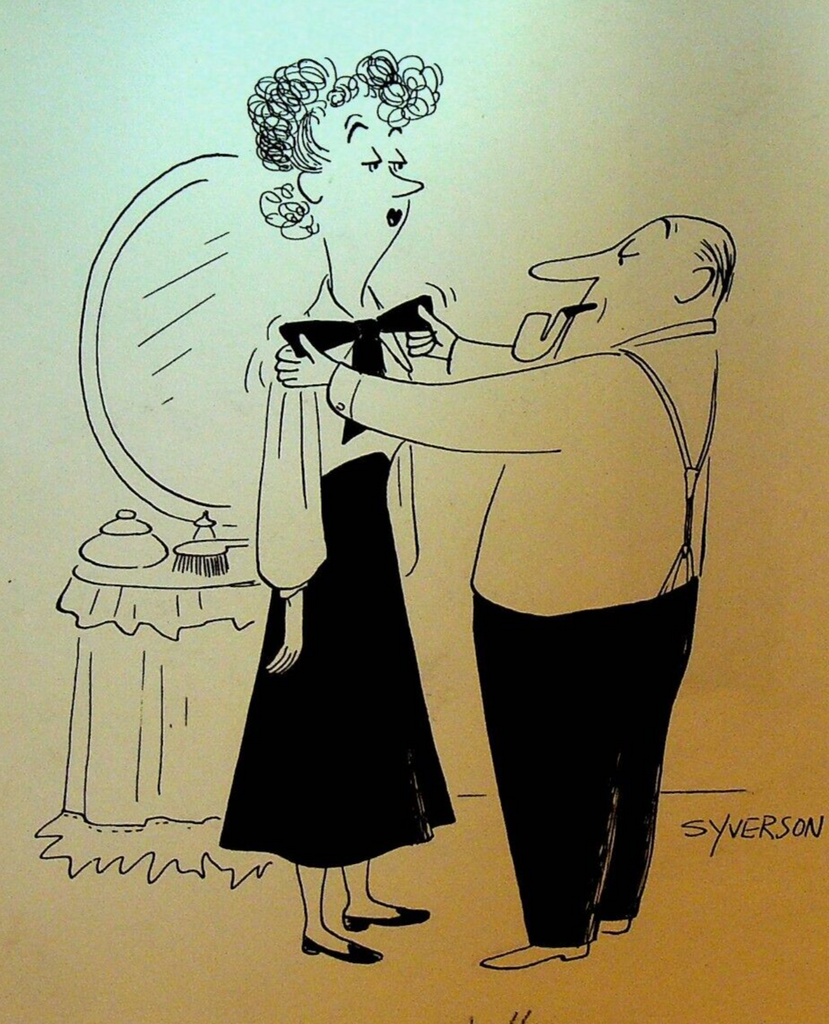 Henry S Syverson Original Art Man Helping Woman Tie Bow Formal