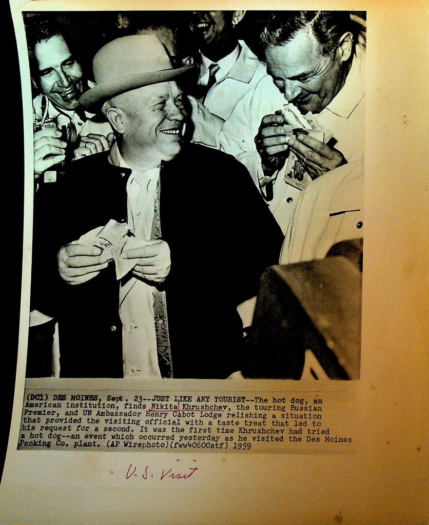 Nikita Khrushchev Wire Photo 1959 Henry Cabot Lodge Eating Hot Dog0
