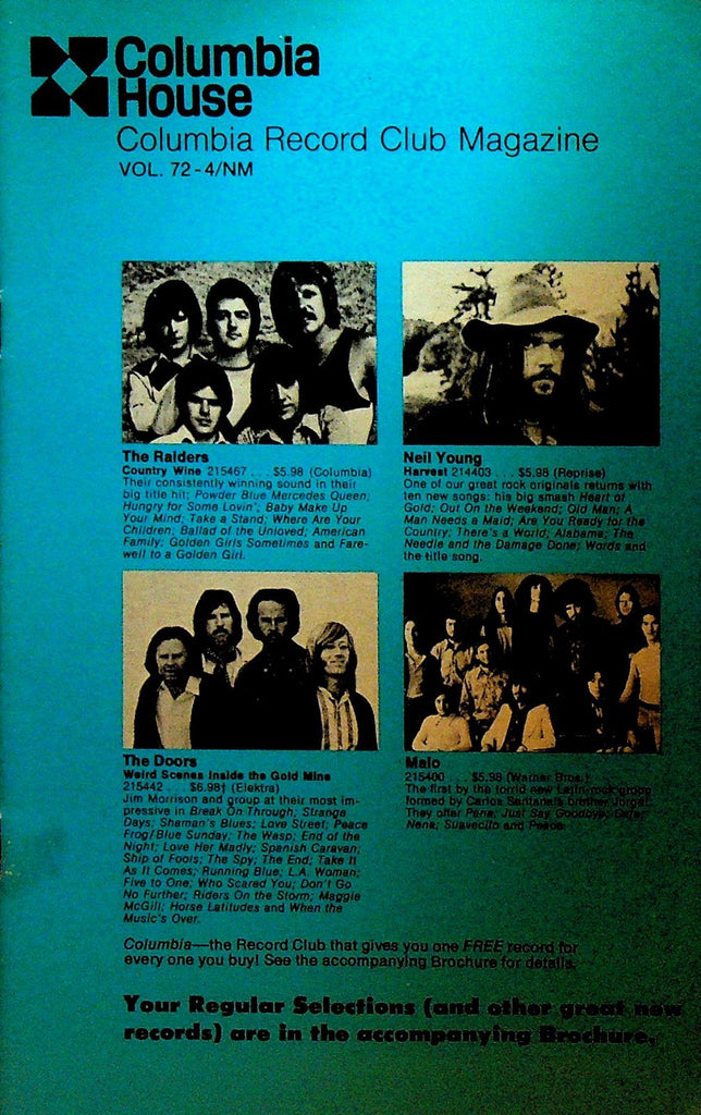 Columbia House Record Club Magazine 1972 72-4 NM The Doors Neil Young Malo0