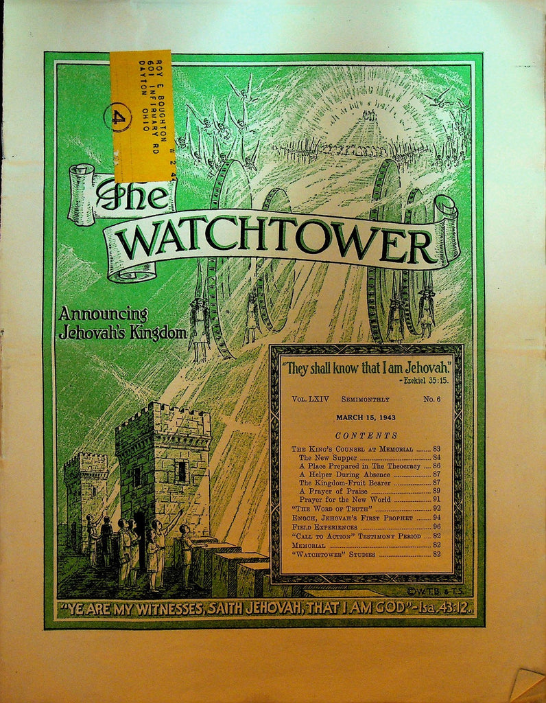 The Watchtower Magazine Jehovah's Witness March 15 1943 King's Counsel Memorial0