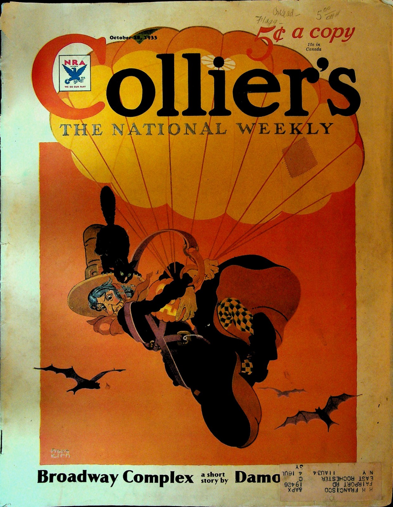 Collier's Magazine October 28 1933 Halloween Cover Harlem Damon Runyon0