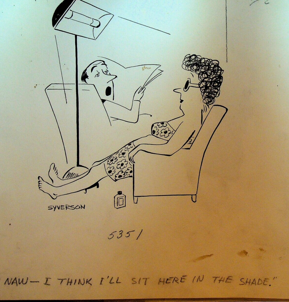 Henry S Syverson Original Art Woman Sun Lamp Husband Sit in the Shade