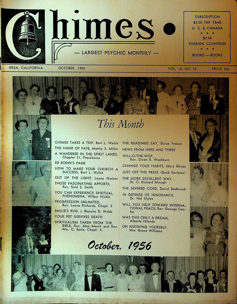 Chimes Magazine Psychic October 1956 Leona Nielson David Bedbrook Hal Styles