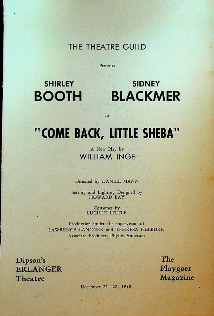 Come Back Little Sheba Playbill December 25 1950 Shirley Booth Sidney Blackmer0