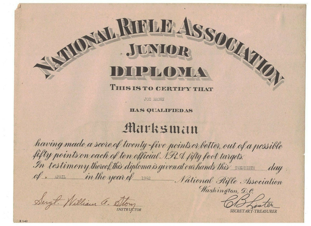 National Rifle Association Junior Diploma 1942 Lot of 2 Marksman & Pre-Marksman0