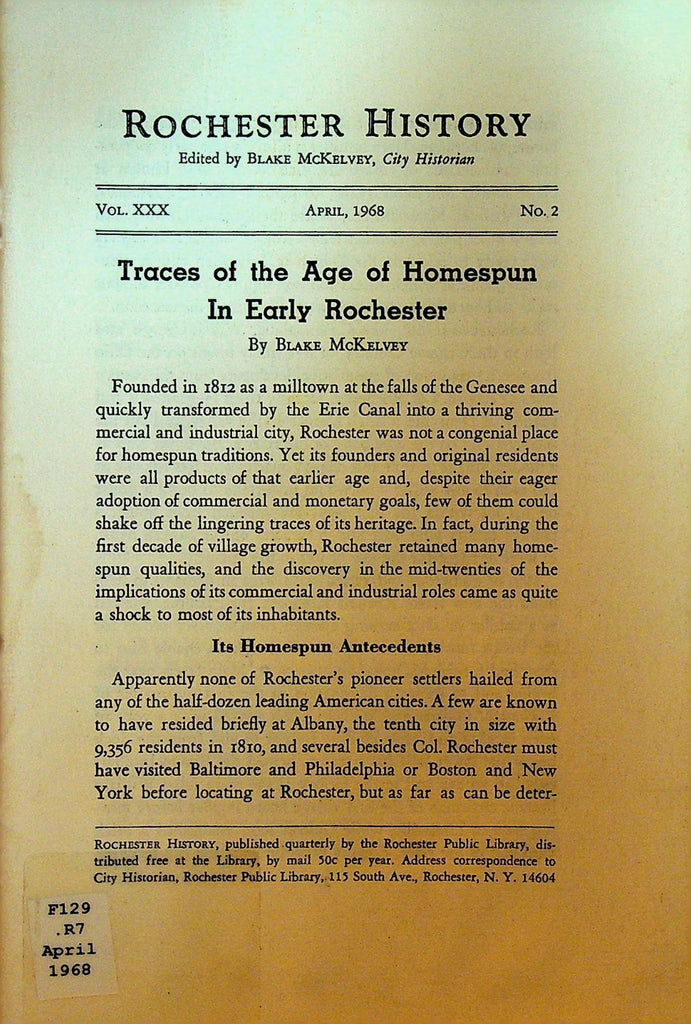 Rochester History NY April 1968 Traces of the Age of Homespun0