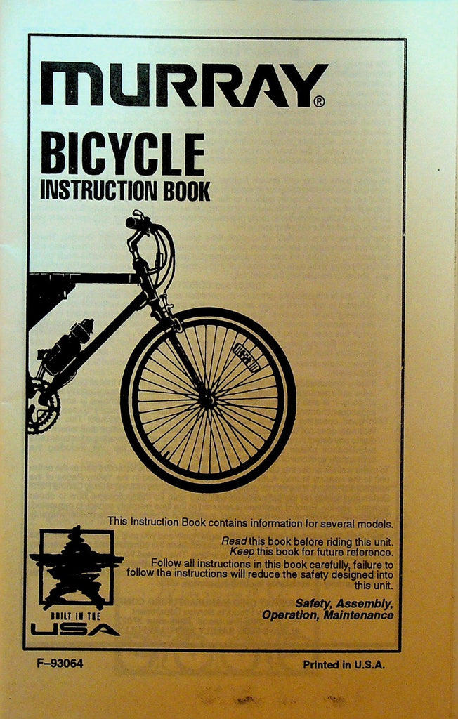 Murray Bicycle Instruction Book Safety Assembly Operation Maintenance0