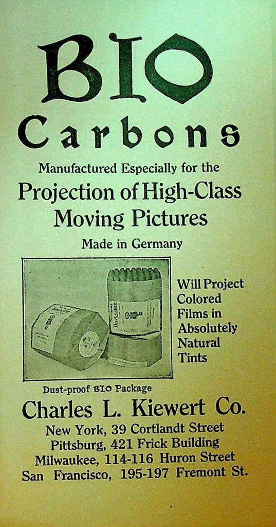 Bio Carbons Brochure 1920s Charles L Kiewert Co Moving Pictures0