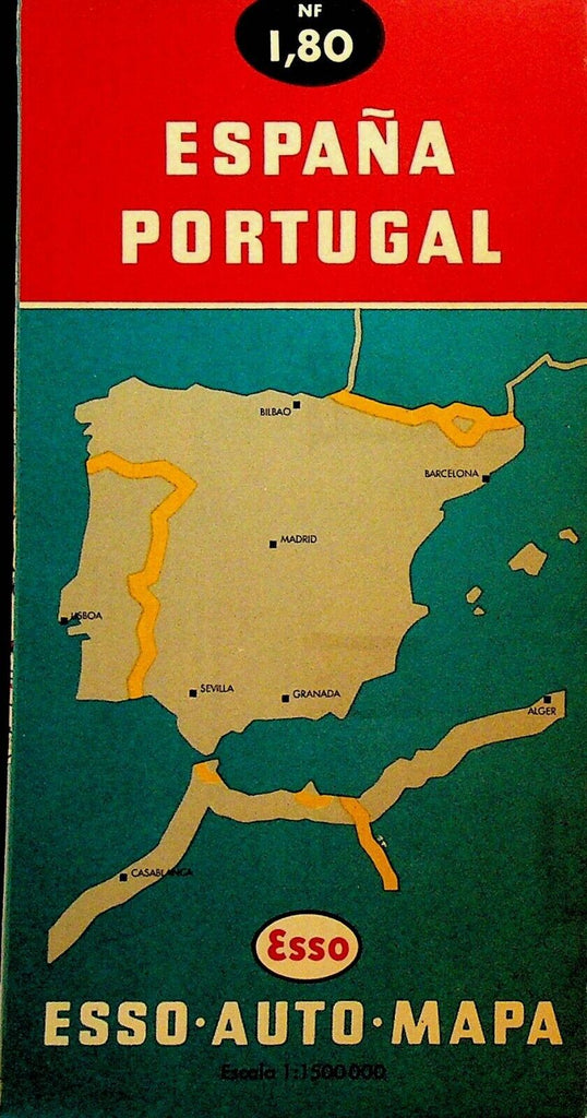 Esso Gas Station Map Espana Portugal 1960s Spain