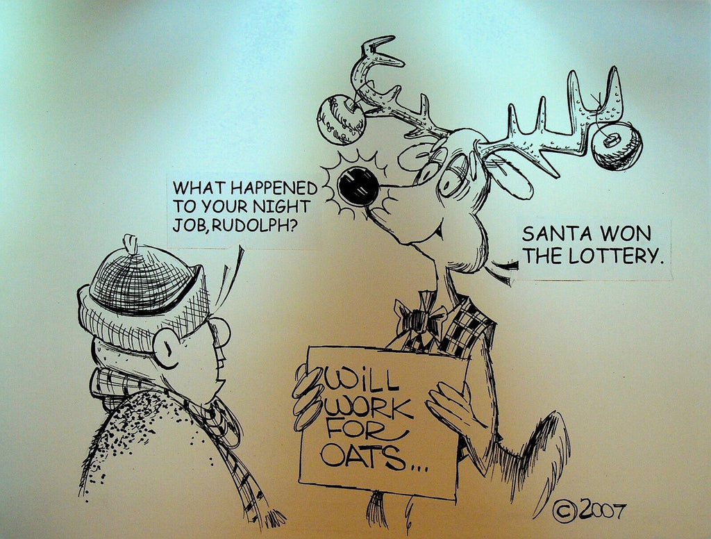 Bill Landis Original Cartoon Art The Villages Daily Sun 2007 Rudolph Reindeer